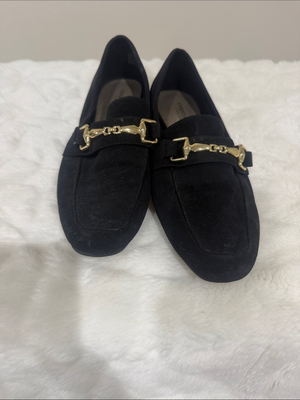 Christian Siriano Black Suede Loafers with Gold Accent - Picture 2 of 7